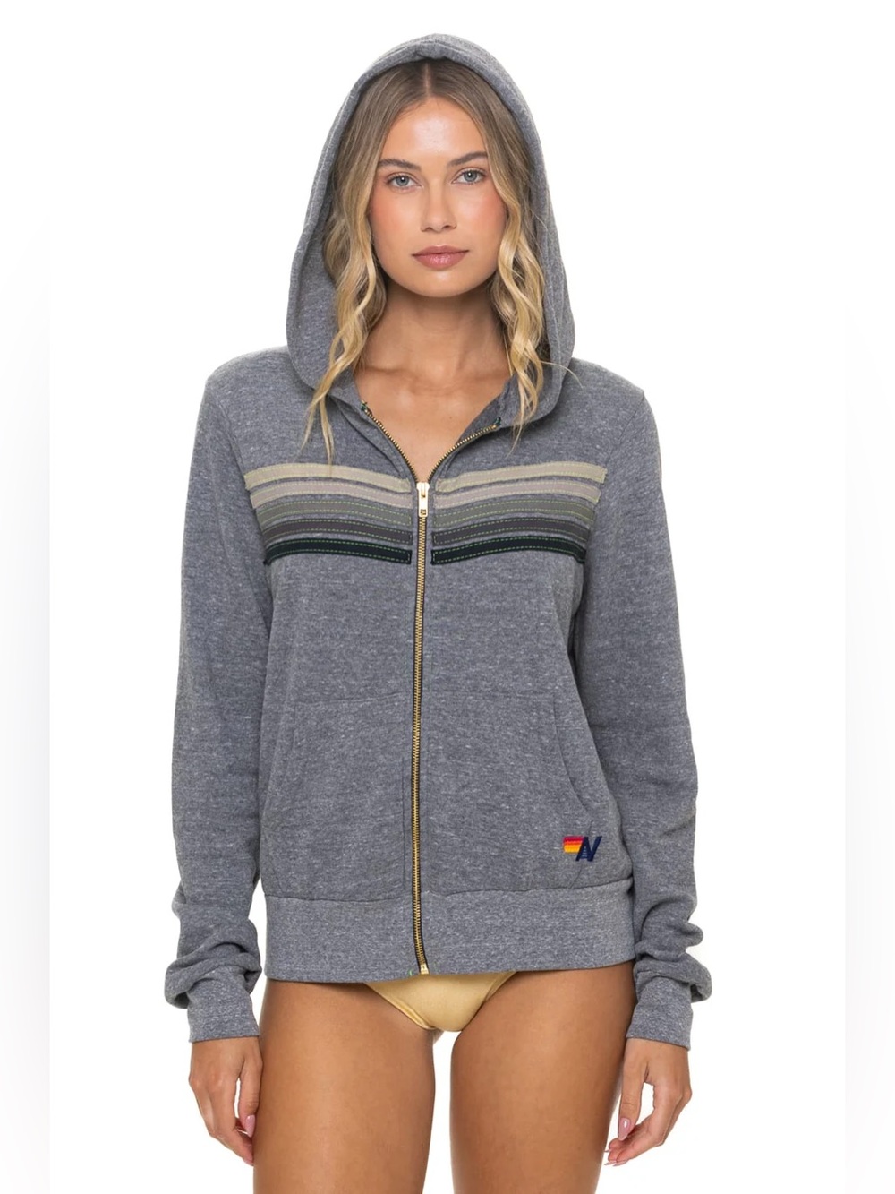 NWT Aviator Nation 5 STRIPE HOODIE - HEATHER GREY // GREY Size Medium